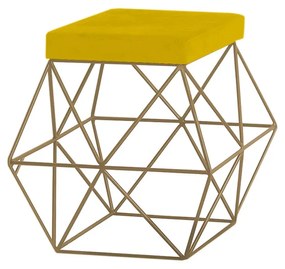 Puff Decorativo Sala de Estar Base Gold Trixie Suede Amarelo G41 - Gran Belo