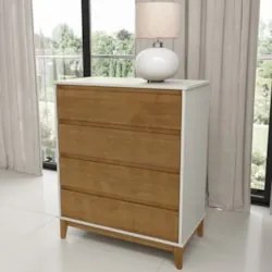Cômoda Para Quarto 81cm 4 Gavetas Solvi Off White/Freijó F07 - Mpozena