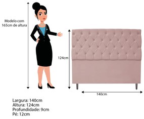 Cabeceira Estofada Liverpool 140 cm Casal Suede Rosê - ADJ Decor