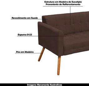 Poltrona Namoradeira Decorativa Pés Palito Karen Suede Marrom G19 - Gran Belo