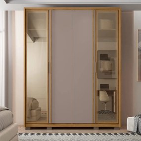 Guarda Roupa Solteiro Lume com 4 Portas e 3 Gavetas MDF Buriti/Fendi G11  Gran Belo