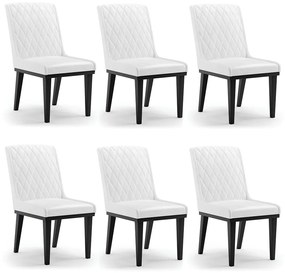 Cadeira Sala de Jantar Base Madeira Preto kit 6 Sofia Sintético PU D03 - D'Rossi - Branco