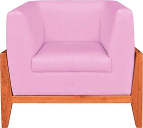 Kit 02 Poltronas Lucy Linho Base Madeira Castanho C05 - D'Rossi - Rosa Chiclete A08