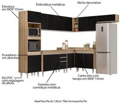 Armário de Cozinha Modulada de Canto 8 Peças CP01 Balcão Castanho/Pret