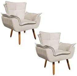 Kit 2 Poltronas Decorativas Sala de Estar Pés Palito Opla Suede Bege -
