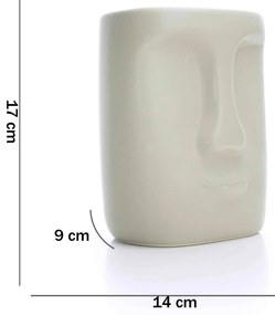 Cachepot Decorativo Em Cerâmica Rosto Cinza 17x14 Cm - D'Rossi