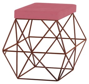 Puff Decorativo Sala de Estar Base Bronze Trixie Suede Rosa G41 - Gran Belo