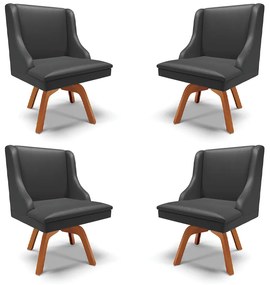 Kit 4 Cadeiras Decorativas Sala de Jantar Base Giratória de Madeira Firenze PU Preto Fosco/Natural G19 - Gran Belo