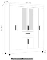 Guarda Roupa Casal 165cm Com Espelho Parla Freijó/Off Z17    - Mpozena