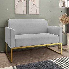 Poltrona Namoradeira Decorativa Isabella Base Industrial Suede Cinza/Dourado G19 - Gran Belo