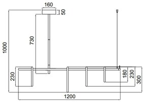 Pendente Ellos Com Haste Fixa 04 Argolas Magnéticas 120X100X30Cm Led 5... (Preto / Champanhe)
