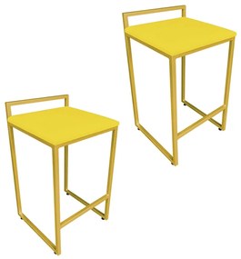Conjunto 02 Banquetas Pietra Suede Base Dourado - Amarelo