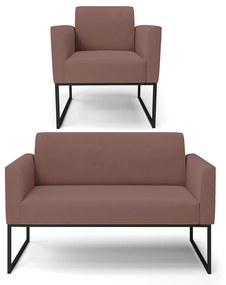 Sofá Namoradeira com Poltrona Base Industrial Preto Marisa Veludo D03 - D'Rossi - Rose