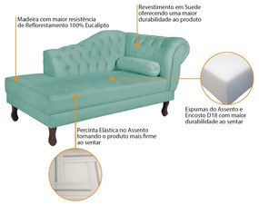Recamier Diana 140cm Lado Esquerdo Suede Azul Tiffany - ADJ Decor