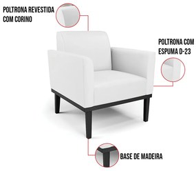Poltrona Base de Madeira Fixa Preto Marisa Corino - Branco