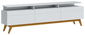 Rack Bancada 3 Gavetas com Nicho 218cm Amy Branco Acetinado G29 - Gran Belo