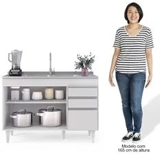 Balcão Gabinete 120cm 3 Portas 2 Gavetas Michigan Branco - Lumil