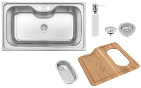 Cuba de Sobrepor Tramontina Morgana Maxi 86x50 cm em Aço Inox com Válvula Dosador de Sabão Tábua e Cesto 93801102