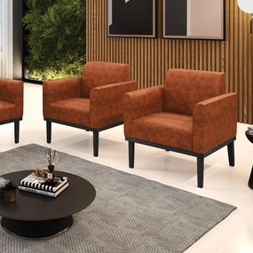 Kit 2 Poltronas Base de Madeira Fixa Preto Marisa Corano Nozes