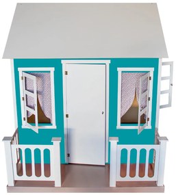 Casinha de Brinquedo com Cercado e Cortinas Azul/Branco L12 - Gran Belo