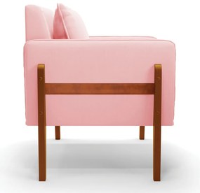 Poltrona Lana Suede Base de Madeira - D'Rossi - Rosa Bebê