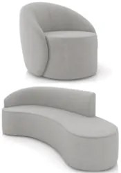 Sofá 4 Lugares 220cm Wendi e Poltrona Steve Suede Cinza I01  - Mpozena