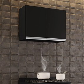 Armário Aéreo de Cozinha Lavanderia 02 Portas Eva 80 cm L06 - D'Rossi - Preto