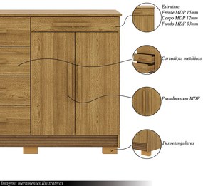 Cômoda Sapateira Batel 5 Gavetas 2 Porta de Bater com Prateleira Nature G98 - Gran Belo