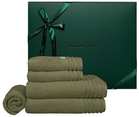 Kit Toalhas de Banho 05 Pçs Trussardi 100% Algodão Imperiale c/ Caixa de Presente Natal - Oliva Oliva