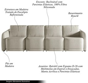 Sofá Cama Modulado Retrátil e Reclinável Decorativo Varsóvia 316cm Bouclê Bege G33 - Gran Belo
