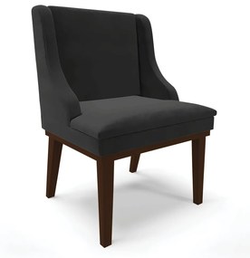 Cadeira de Jantar Liz Veludo Base Fixa Madeira Tabaco D03 - D'Rossi - Preto