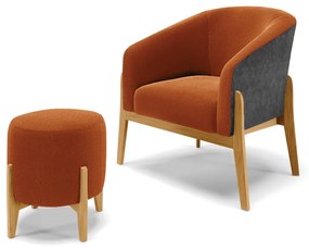 Poltrona e Puff Decorativo Base Madeira Stella PU Preto/Bouclê D03 - D'Rossi - Terra