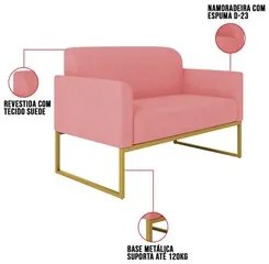 Kit Namoradeira e 1 Poltrona Decorativa Base Industrial Dourada Maress