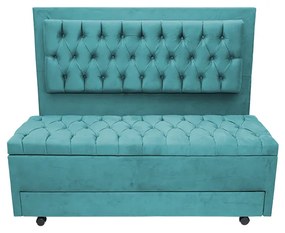 Cabeceira com Calçadeira Baú Casal King 195cm Paris Capitonê Suede Turquesa - Sheep Estofados - Água