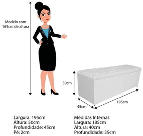 Calçadeira Estofada Liverpool 195 cm King Size Corano Branco - ADJ Decor