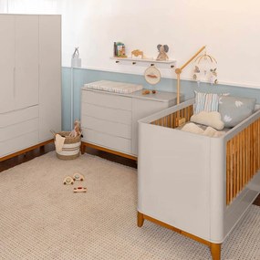 Kit Quarto Infantil Boom com Pés Square Mel - Berço + Guarda-Roupa + Cômoda 4 Gavetas e 1 Porta - Areia Fosco
