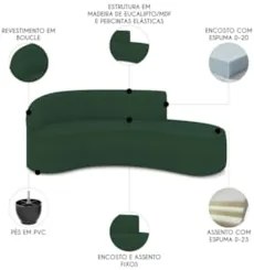 Sofá 4 Lugares Para Sala 220cm Orgânico Wendi Boucle Verde I01  - Mpoz