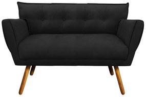 Kit 1 Namoradeira 2 Lugares e 1 Poltrona Anitta Suede Pés Palito Castanho - D'Rossi - Preto