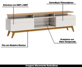 Rack Bancada 2 Gavetas com Nicho 180cm Amy Off White/Nature G29 - Gran Belo