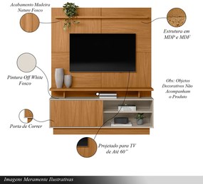 Home Decorativo Vicente MDF/MDP TV até 60 Polegadas Porta de Correr Nature/Off White G77 - Gran Belo