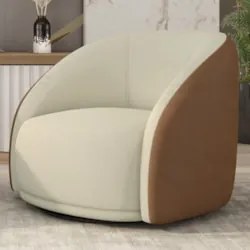 Poltrona Decorativa Orgânica Giratória Lya Z32 Boucle Bege/Sintético M