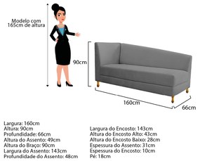 Recamier Valéria 160cm Lado Direito Corano Cinza - ADJ Decor