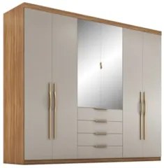 Guarda Roupa Casal 262cm Com Espelho Giard D02 Amêndola/Nude - Mpozena