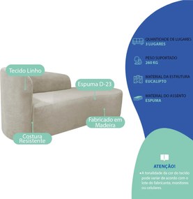 Kit Divã Recamier Orgânico França 180cm Lado Direito e Poltrona Amore Linho