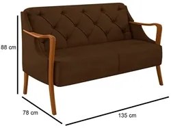 Poltrona Namoradeira 2 Lugares 135cm Capitonê Lapa M22 Veludo Marrom -