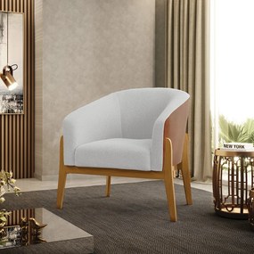 Poltrona Decorativa Base Madeira Kit 2 Stella PU Nozes/Bouclê D03 - D'Rossi - Off White