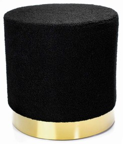 Puff Decorativo Redondo Tayla em Bouclê Preto com Detalhe Dourado na Base 40 cm - D'Rossi