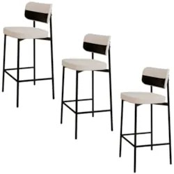 Banqueta Alta Bar Estofada Kit 3 Ella M25 Linho Palha/Preto - Mpozenat