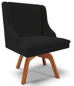 Cadeira Decorativa Sala de Jantar Base Giratória de Madeira Firenze Linho Preto/Natural G19 - Gran Belo