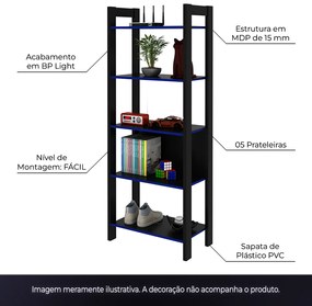 Estante para Escritório Home Office Gamer ME4166 MDP Preto/Azul G69 - Gran Belo
